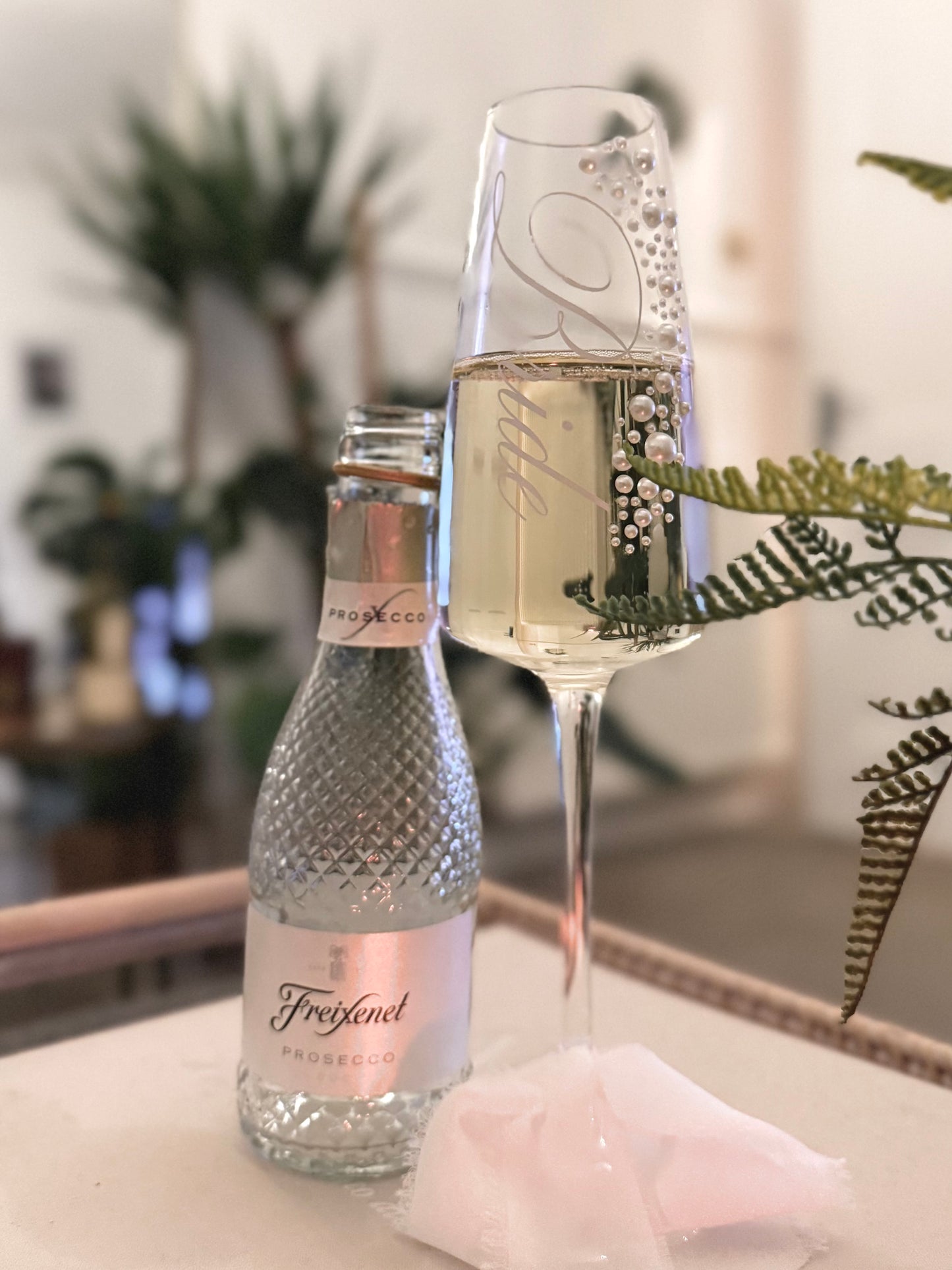 Hand Beaded Pearl Bride Champagne Glass