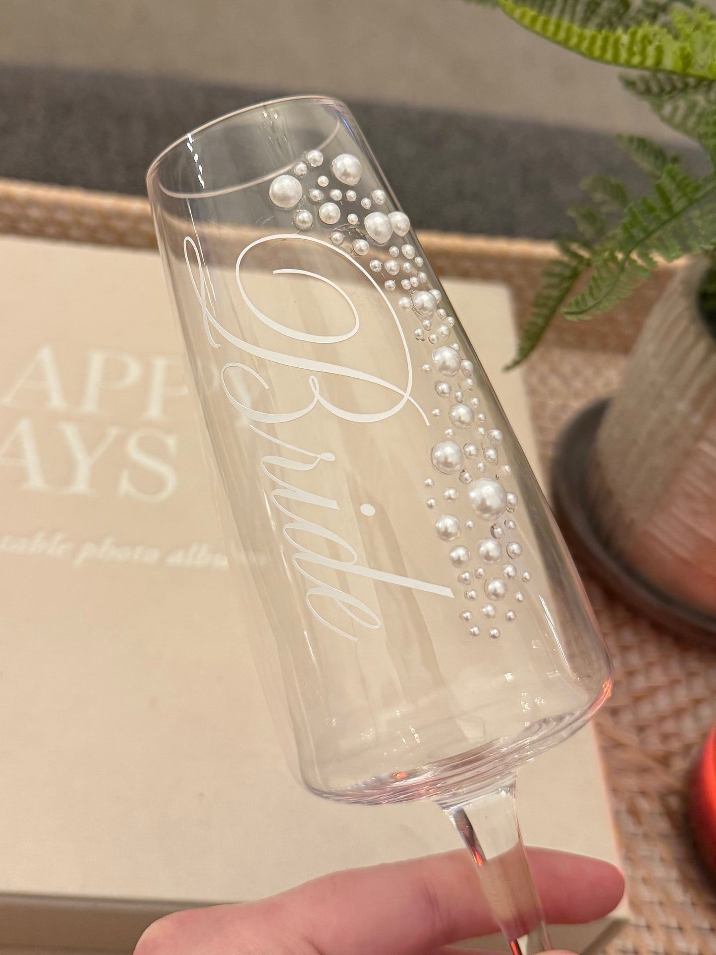 Hand Beaded Pearl Bride Champagne Glass